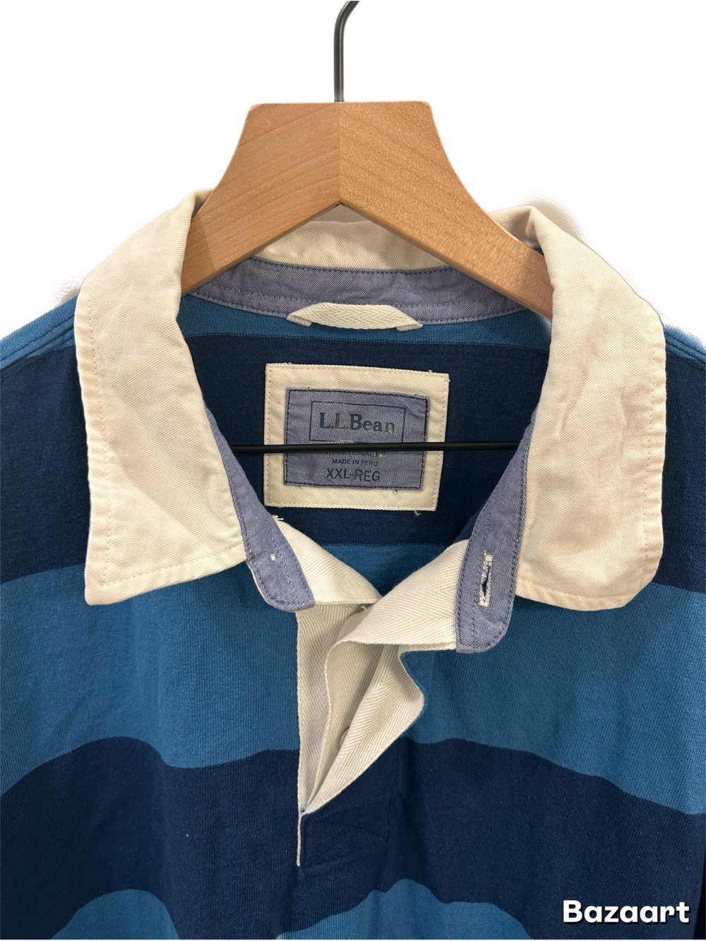 L.L.Bean Men’s Rugby Shirt – Size XXL Regular – 100% Cotton Blue Striped - Picture 2 of 4